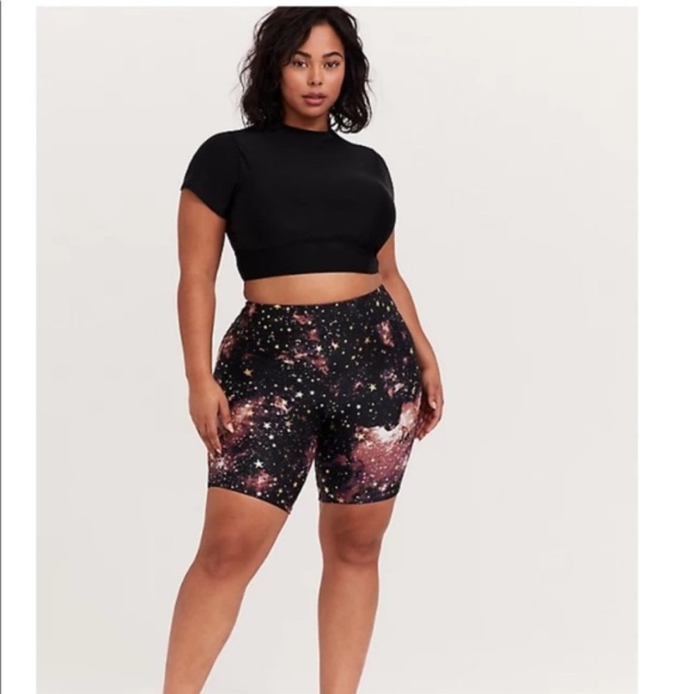Torrid Active Galaxy Print Metallic Gold Swim Shorts Size 3 NWOT